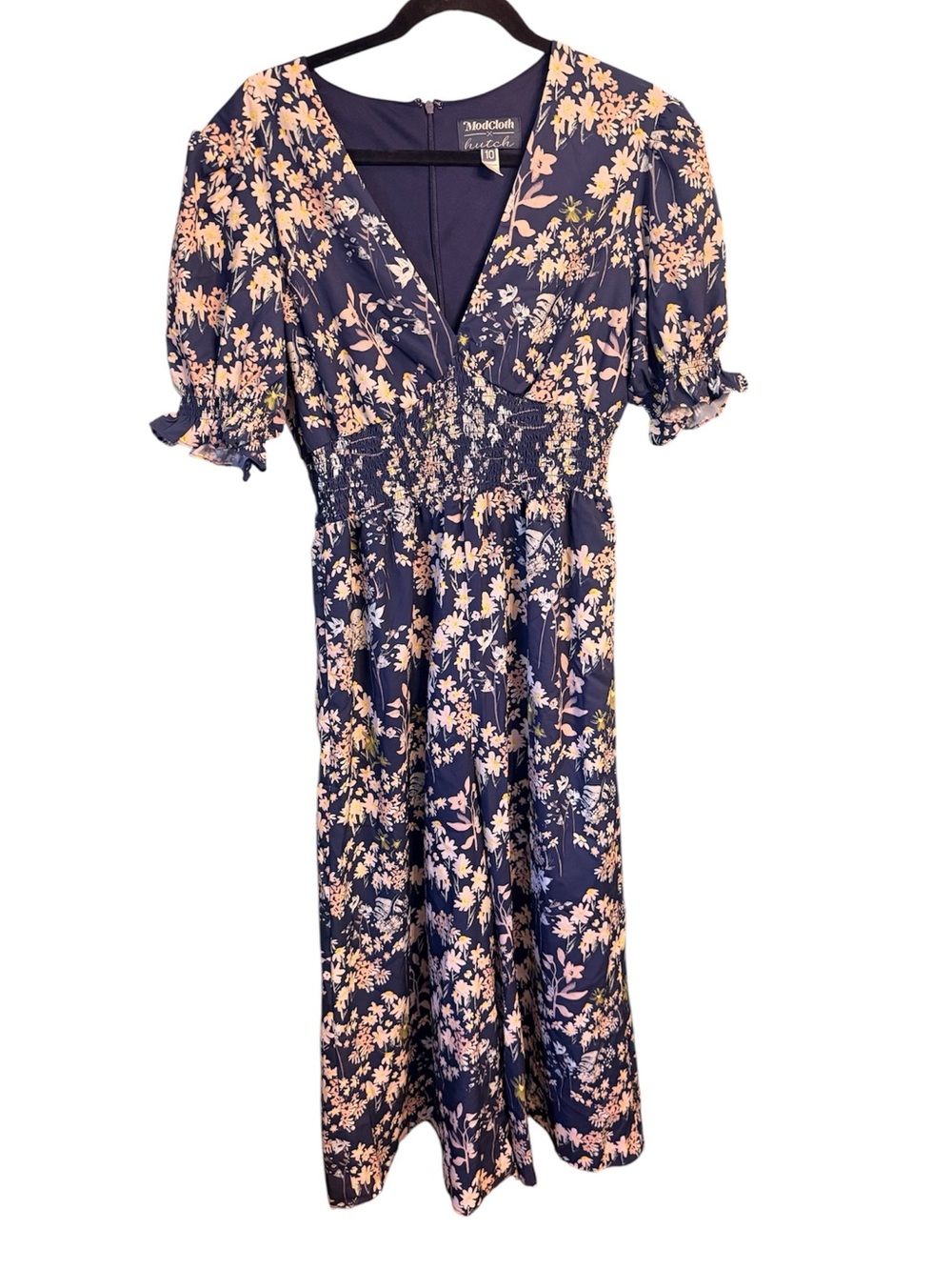 ModCloth x Hutch So Exceptional Navy Blue Floral Print Jumpsuit, size 10